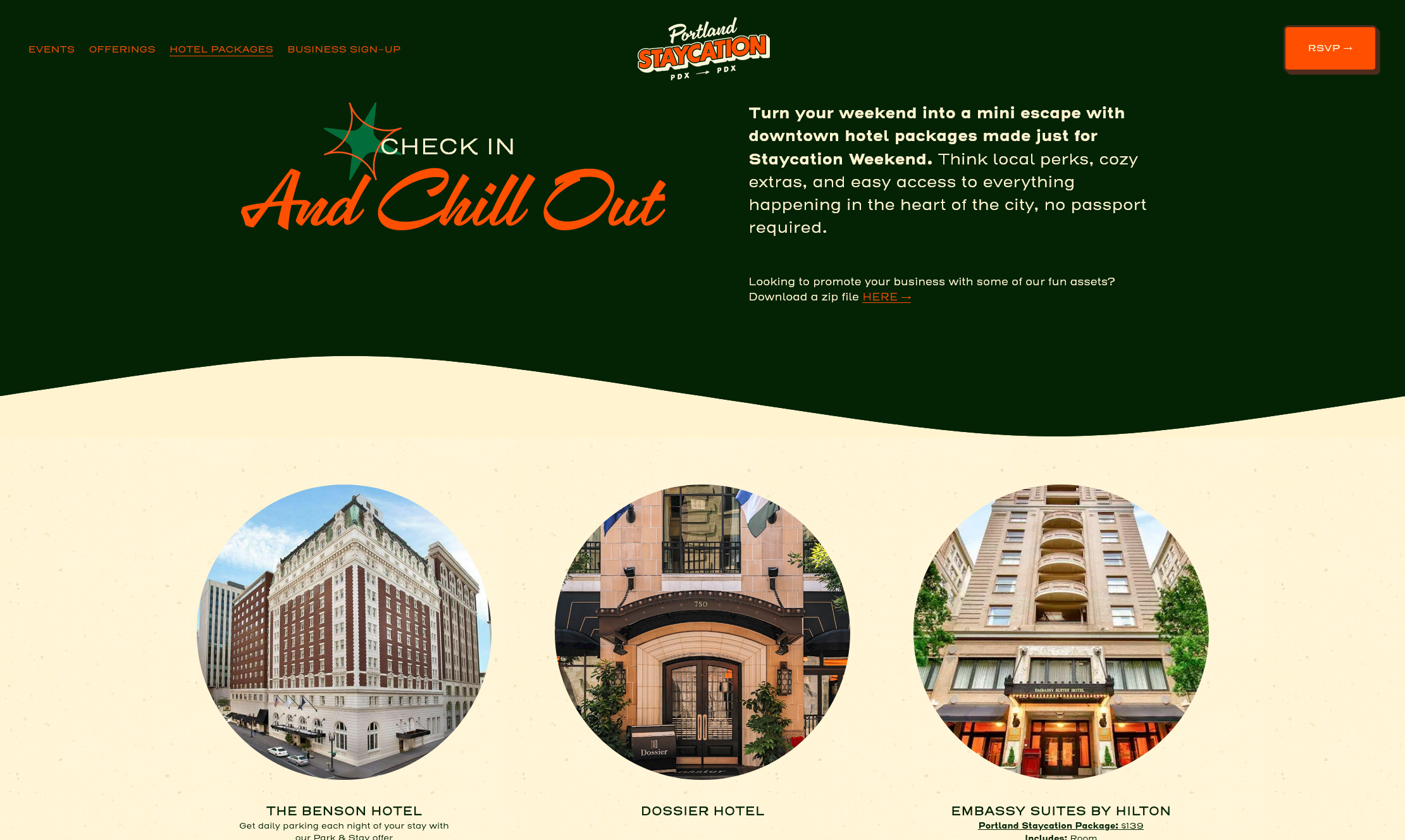 Portland Staycation website — Hotels